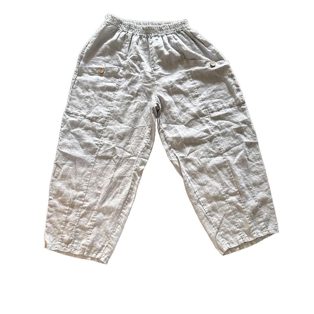 Wome'ns Cotton Linen Cropped Harem Pants High Waist Wide Leg peasant medium